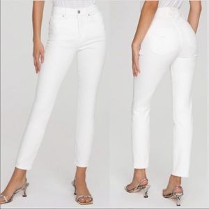 Good American White Good Classic High Rise Straight Leg Distressed Jeans